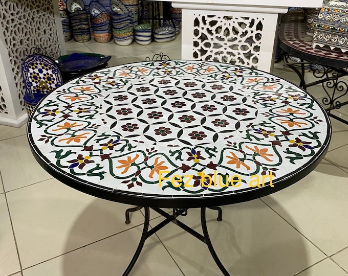 Handmade Moroccan mosaic table / round mosaic table / mosaic dining table.