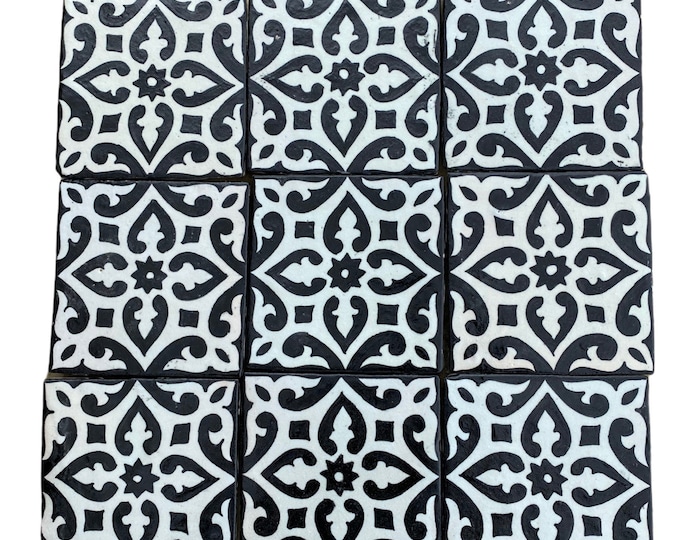 Moroccan tiles / zellige / Moroccan tiles handmade and hand painted. Black and white tiles.