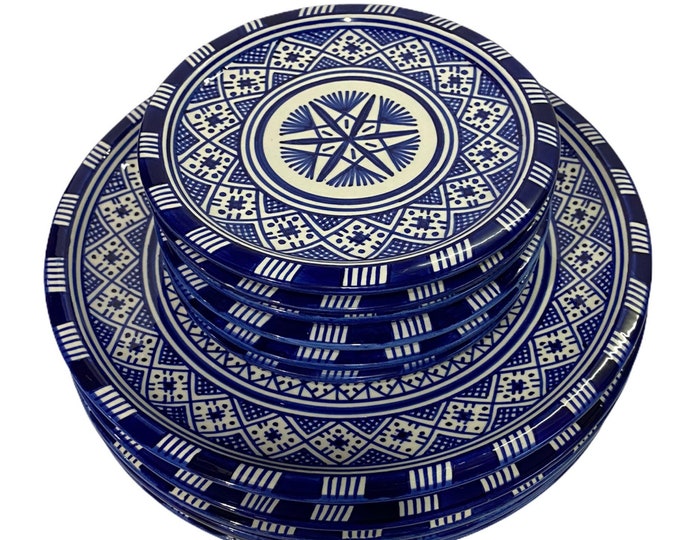 Handmade and hand-painted Moroccan ceramic plates, Moroccan handmade ceramic dinner dish and dessert dish
