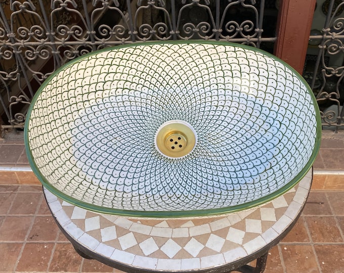 Oval sink/Moroccan ceramic sink, handmade and hand painted/ handmade sink/ceramic basin/Moroccan washbasin.