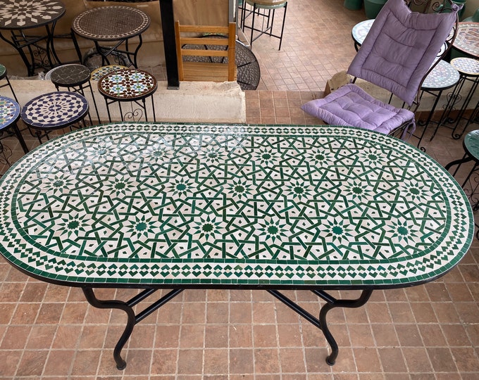Moroccan mosaic table, zellige table, mosaic garden table, dining table, outdoor and indoor table, mosaic table.