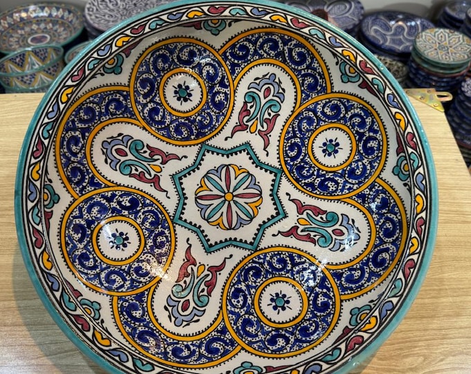 Authentic Handmade Colorful Moroccan Ceramic Bowl – Hand-Painted Gray Clay, Traditional Wood Fired Pottery, Vintage Artisan Craft
