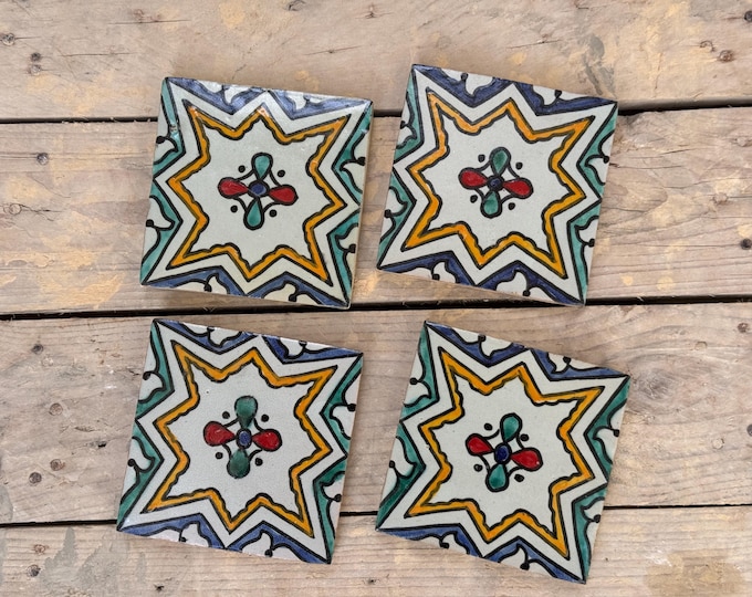 Moroccan Zellige, Moroccan tiles handmade and hand painted, decorative tiles 10/10 cm, Moroccan tiles.