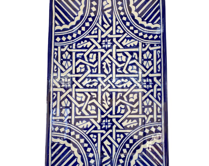 Handmade ceramic cake dish from Fes (Morocco)/ rectangular tray / rectangular tray.