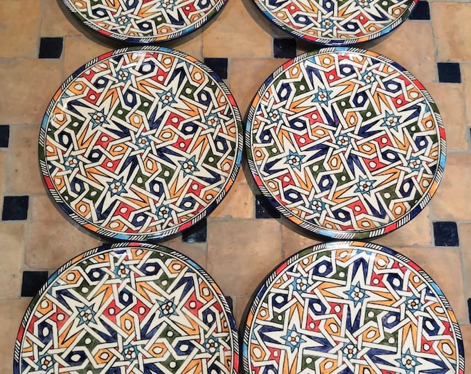 Set of 6 handmade Moroccan ceramic plates. Set of 6 Moroccan ceramic dinner platters handmade.