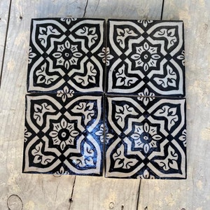 Artisanal Elegance: Hand-Painted Moroccan Black and White Tiles from Wood-Fired Kiln