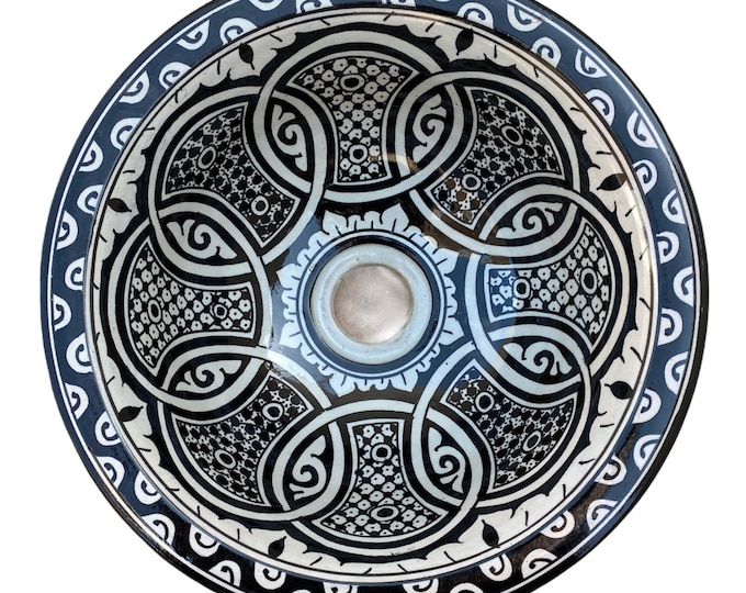 Sink . Handmade and hand painted Moroccan ceramic washbasin. Moroccan wash basin handmade.