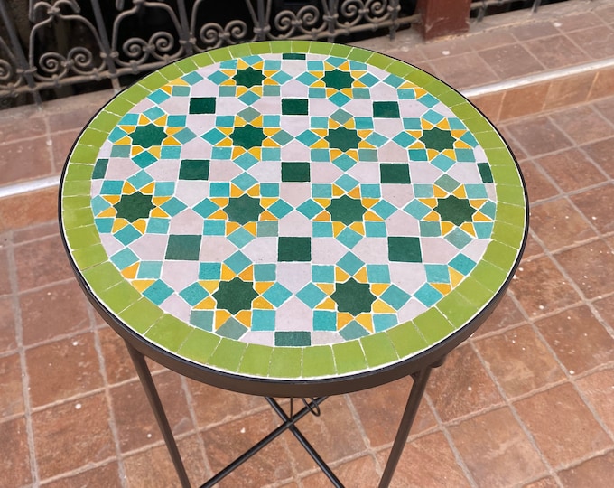 Handmade Moroccan mosaic table / round mosaic table / mosaic dining table.