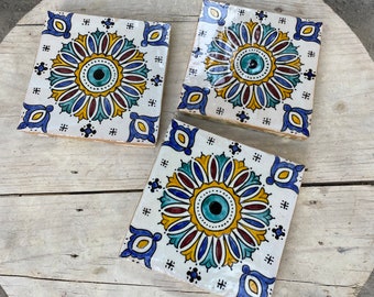 6*6 inches,Zellige marocaine, tuiles marocaine fait main et peint à la main, carreaux de décoration 15/15 cm, Moroccan tiles.