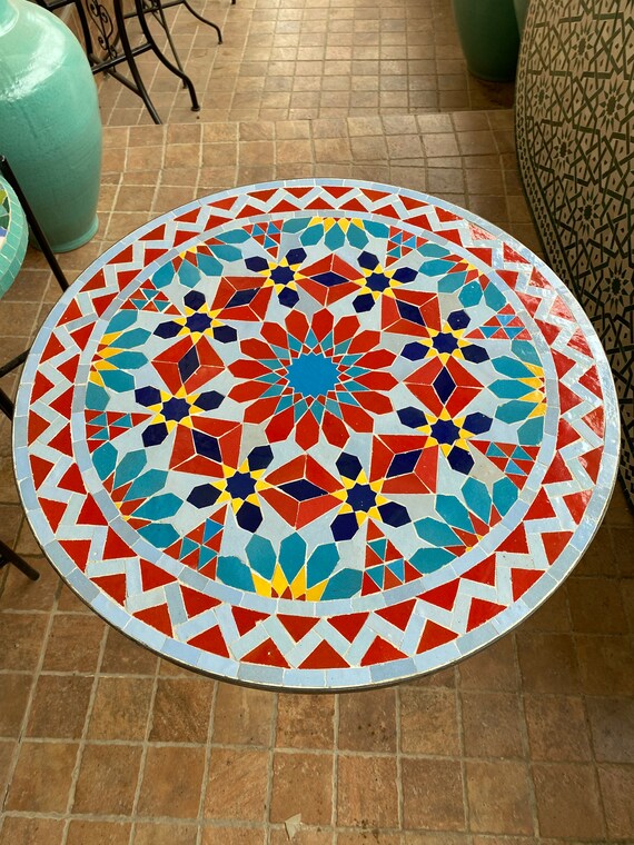 Moroccan Mosaic Table, Zellige Table, Mosaic Garden Table, Dining