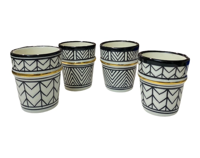 Handmade and hand painted beldi cups/ beldi tea glasses with real gold rim/ beldi glasses/ set of 4 cups.