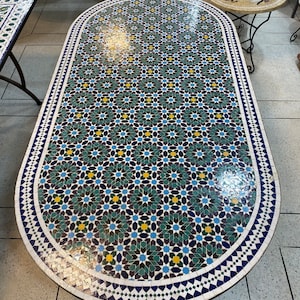 Oval mosaic table-zellige table-handmade Moroccan mosaic table-mosaic crafts-mosaic dining table