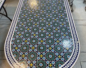 Oval mosaic table-zellige table-handmade Moroccan mosaic table-mosaic crafts-mosaic dining table