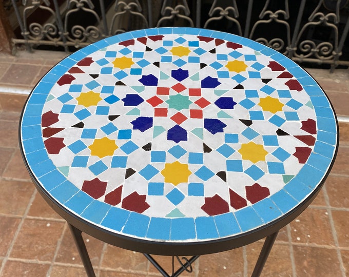 Handmade Moroccan mosaic table / round mosaic table / mosaic dining table.