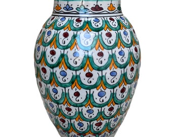 Jarrón de cerámica tradicional marroquí hecho a mano, jarrón de cerámica marroquí hecho a mano, jarrón de cerámica, jarrón hecho a mano