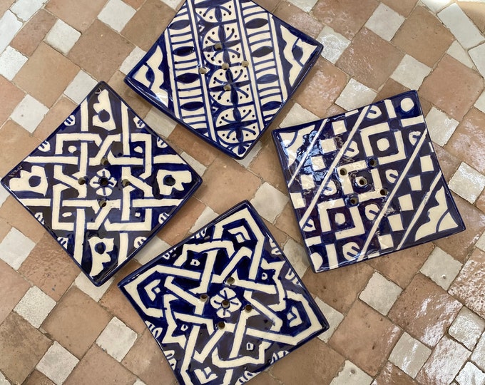 set of 4 Moroccan ceramic soap dishes, handmade and hand painted. set of 4 Moroccan ceramic soap dishes, handmade.