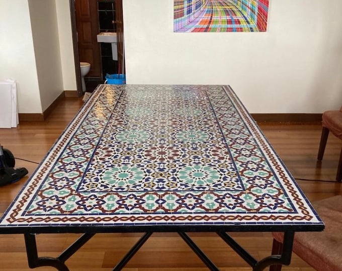 Mosaic table / Moroccan mosaic table / handmade table / rectangular mosaic table / indoor - outdoor mosaic table/ dining table