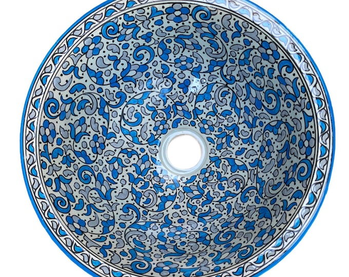 Sink, Handmade and hand painted Moroccan ceramic washbasin. Moroccan wash basin handmade.