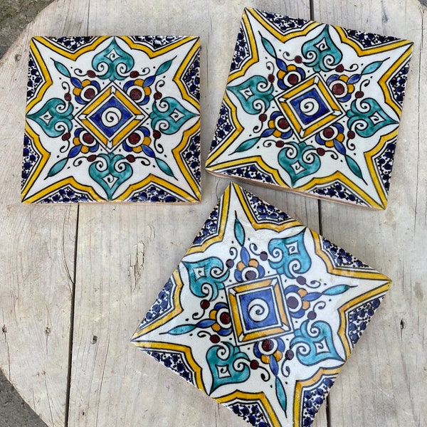 6*6 pulgadas, Zellige marroquí, azulejos marroquíes hechos y pintados a mano, azulejos decorativos de 15/15 cm, azulejos marroquíes.