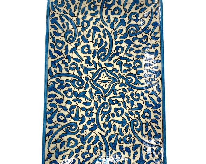 Handmade ceramic cake dish from Fes (Morocco) / rectangular tray / rectangular tray.