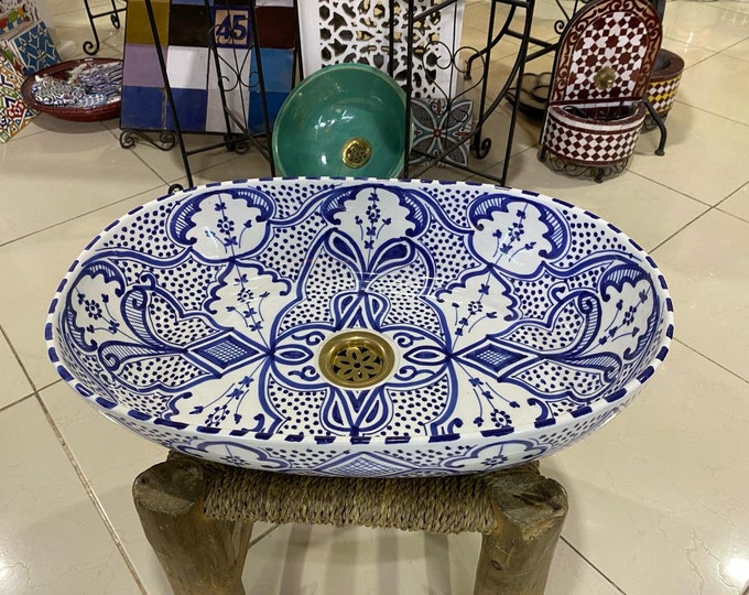 Exquisite Hand-Painted Oval Moroccan Sink: Elevate Your Space with Artisan Craftsmanship