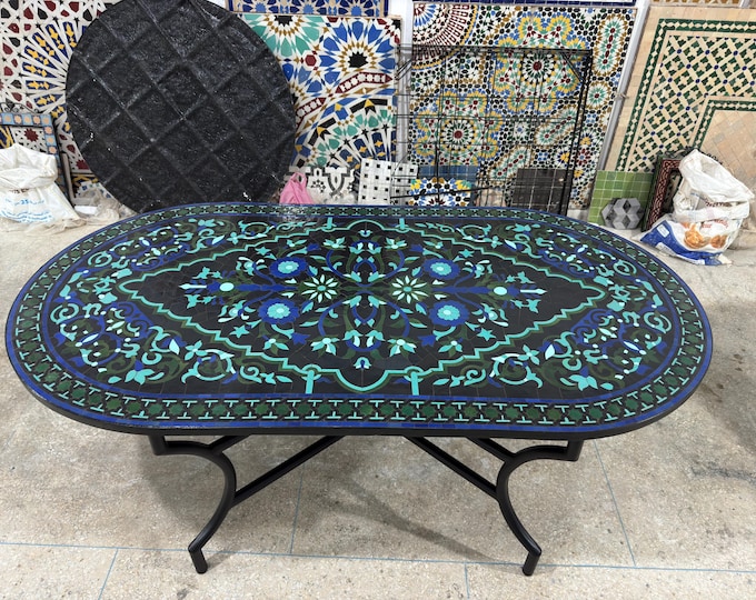 Stunning Oval Moroccan Mosaic Dining & Garden Table | Handcrafted Ceramic Design | Unique Outdoor and Indoor Home Decor
