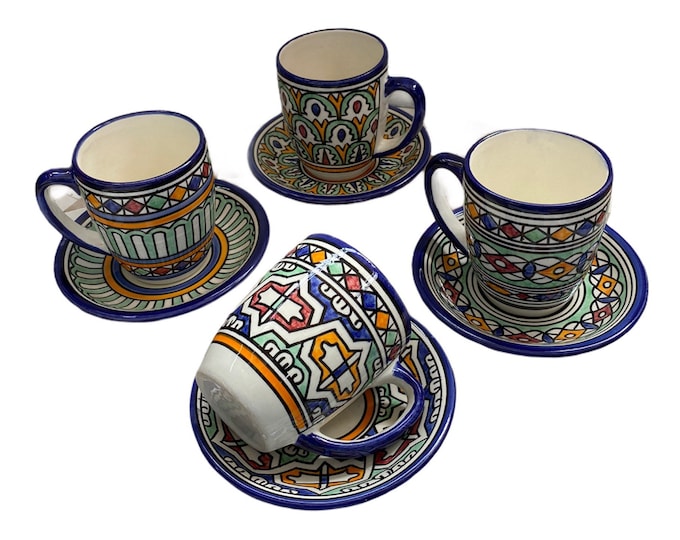 Fes cups and cups/cups and ceramic cups, hand-painted and handmade/set of 4 mismatched cups.