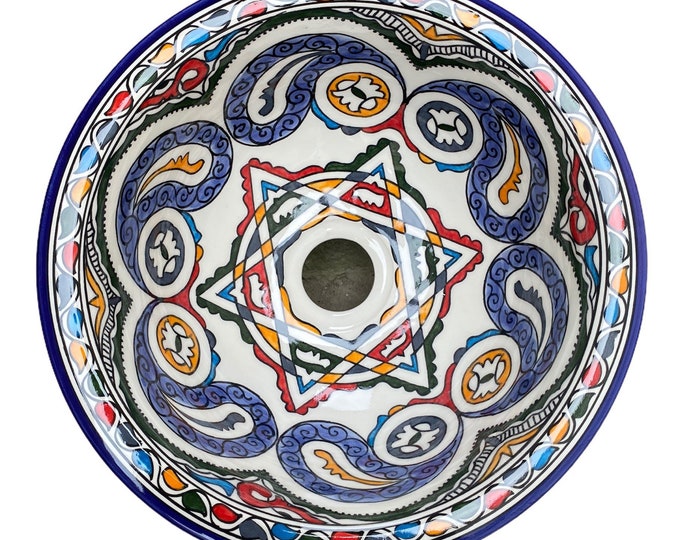 Handmade and hand painted Moroccan ceramic sink/washbasin. Moroccan washbasin handmade.