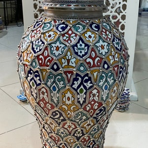 Handmade Moroccan Fes ceramic vase. Moroccan ceramic vase handmade.