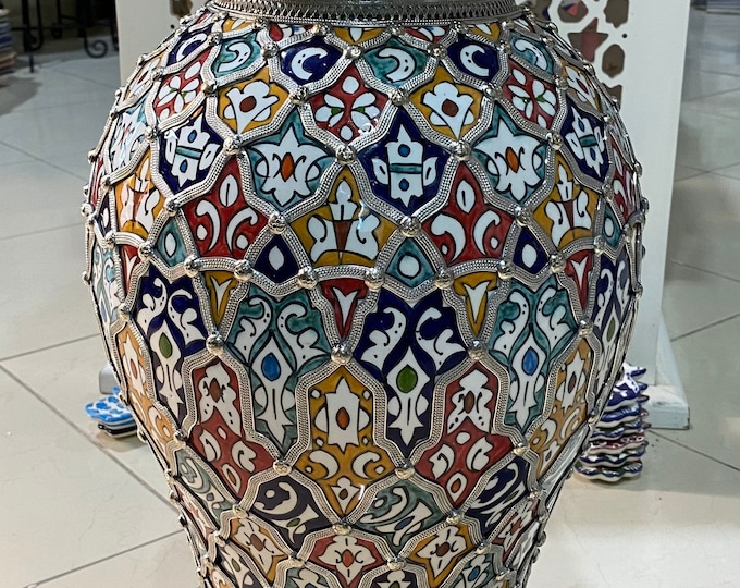 Handmade Moroccan Fes ceramic vase. Moroccan ceramic vase handmade.