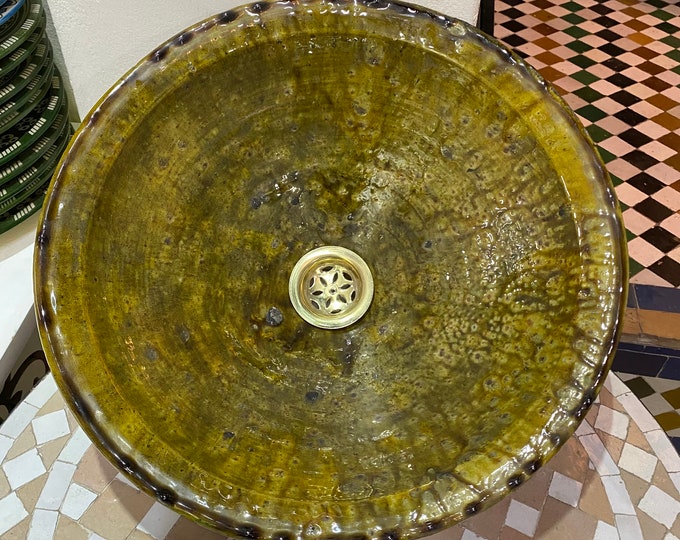 Rustic ceramic sink 38 cm/ Tamgrout washbasin, handmade and hand painted rustic washbasin
