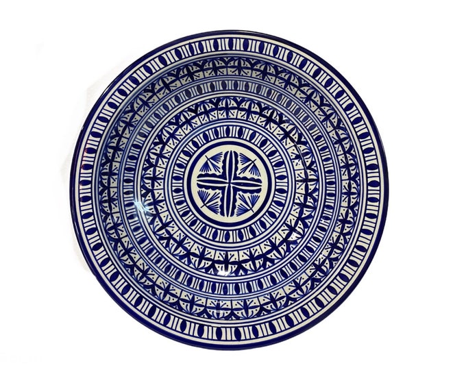 Deep dish/ large handmade and hand-painted Moroccan ceramic hollow dish / large deep plate/ handmade shallow bowl.