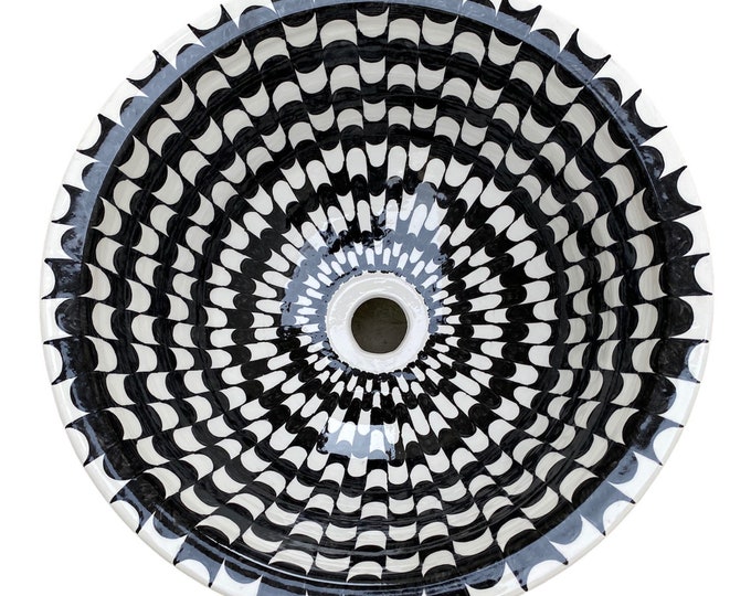 Handmade and hand painted Moroccan ceramic sink/washbasin/black and white washbasin. Moroccan washbasin handmade.