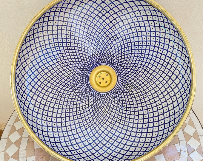 Ceramics wash basin/ handmade, hand painted ceramic & brass sink/ Moroccan sink