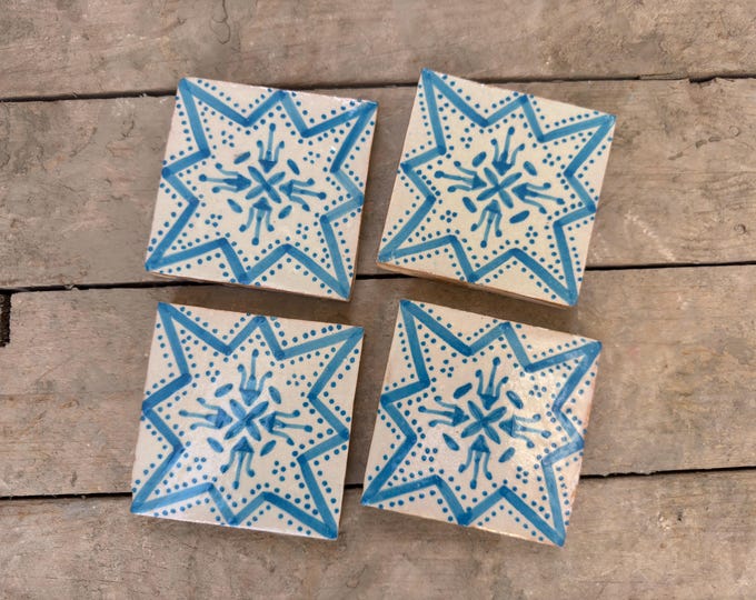 Artisan Hand-Painted Ceramic Tiles | Double-Fired Wood Oven Durability | Weatherproof Star Pattern Tiles for Indoor & Outdoor Use | Traditional