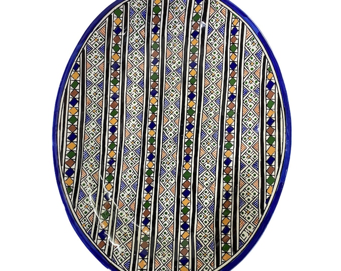 Oval ceramic tray from Fes, handmade and hand painted / tray in Fes blue / oval tray.