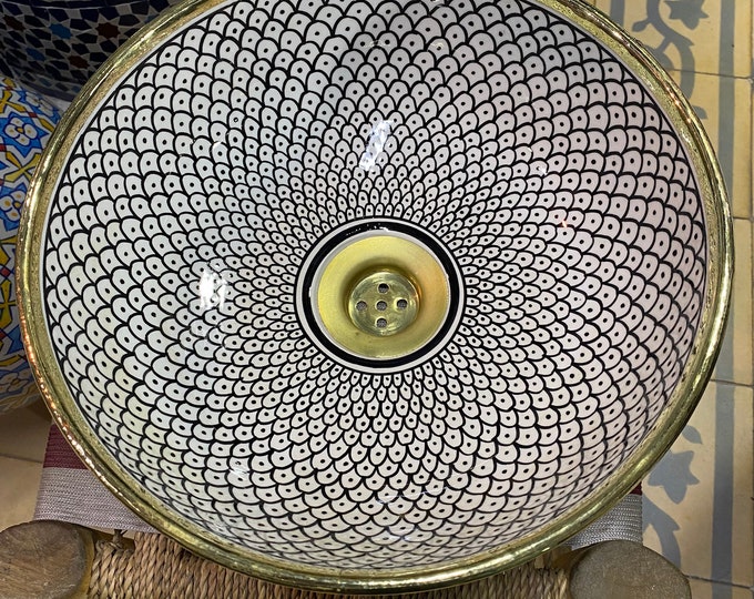 Sink/ ceramic and brass washbasin/ handmade, hand painted piece of art.