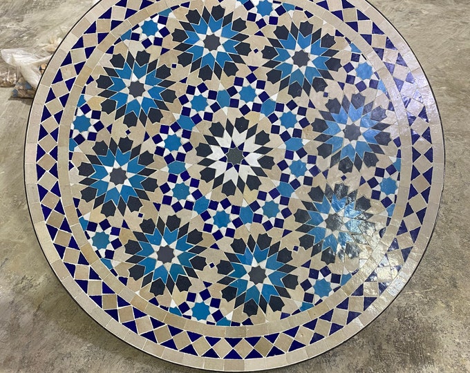 Handmade Moroccan mosaic table / round mosaic table / mosaic dining table.