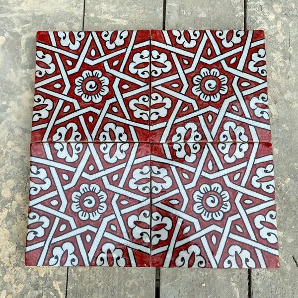 6*6 inches,Zellige marocaine, tuiles marocaine fait main et peint à la main, carreaux de décoration 15/15 cm, Moroccan tiles.