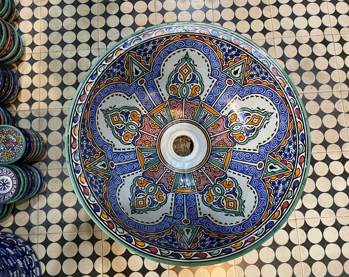 Handmade and hand painted Moroccan ceramic sink/washbasin. Moroccan washbasin handmade.ceramics sink