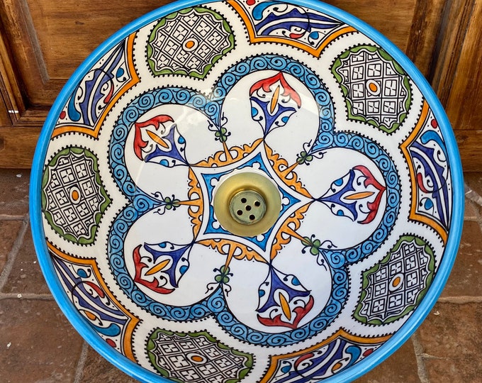 Moroccan ceramic sink, handmade and hand painted/ handmade washbasin/ ceramic washbasin/Moroccan washbasin.