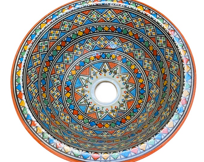 Handmade and hand painted Moroccan ceramic sink/washbasin. Moroccan washbasin handmade.