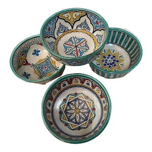 Ensemble de 4 bols en céramique de Fes, fait main et peint à la main/bols de céréales/ bols à soupe.