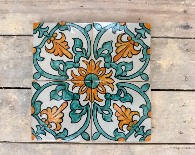 Handmade Moroccan Tiles 10x10 cm – Vintage Geometric Pattern, Encaustic Floor & Wall Tile, Mediterranean Style Kitchen or Bathroom Decor