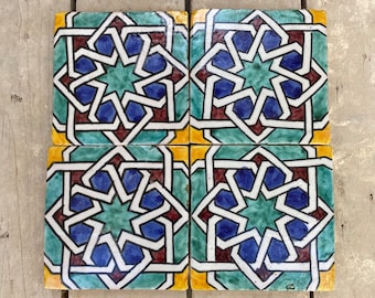 Zellige marocaine, tuiles marocaine fait main et peint à la main, carreaux de décoration 10/10 cm, Moroccan tiles.