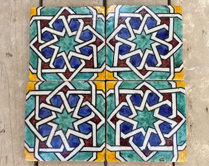 Moroccan Zellige, Moroccan tiles handmade and hand painted, decorative tiles 10/10 cm, Moroccan tiles.