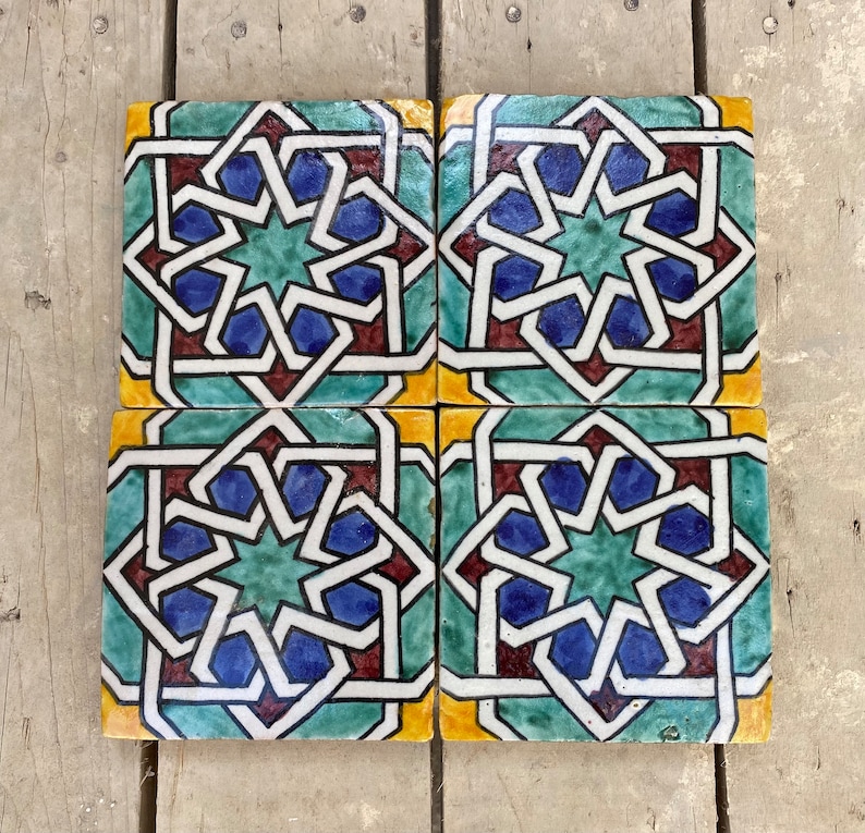 Zellige marocaine, tuiles marocaine fait main et peint à la main, carreaux de décoration 10/10 cm, Moroccan tiles. zdjęcie 1