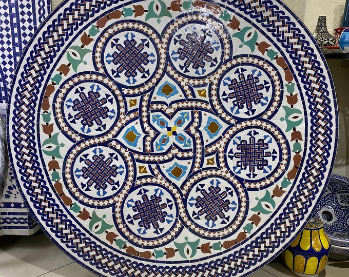 Dinning table-mosaic table-Zelig table-handmade Moroccan mosaic table-outdoor/indoor table- round mosaic table