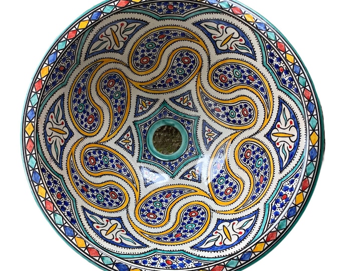 Handmade and hand painted Moroccan ceramic sink/washbasin. Moroccan washbasin handmade.