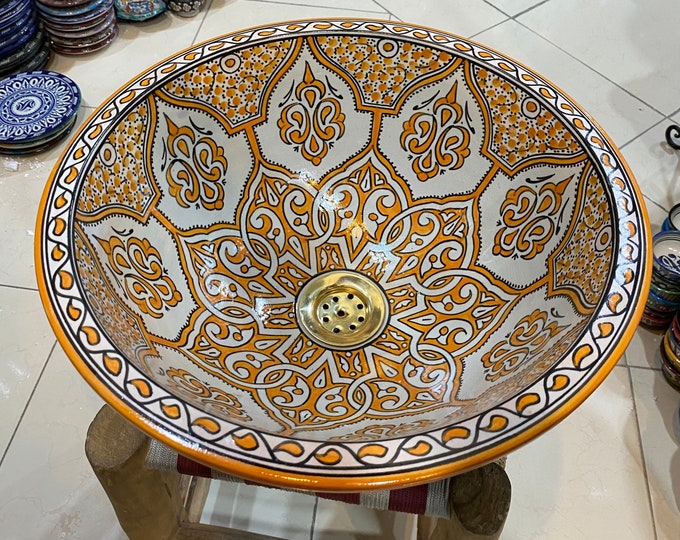 Moroccan ceramic sink, handmade and hand painted/ handmade washbasin/ ceramic washbasin/Moroccan washbasin.